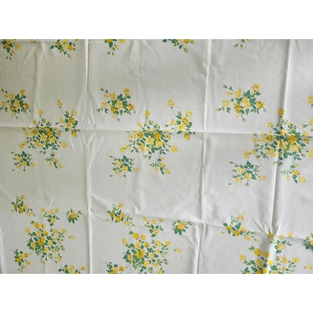Vtg 50s Wilendur Printed Cotton Tablecloth Yellow Roses 66